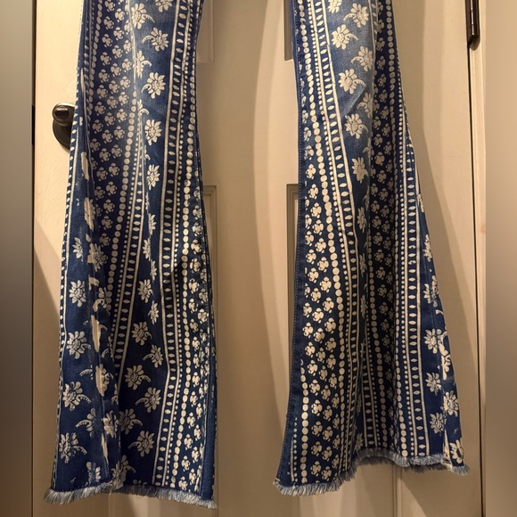 Free People Indigo and White Patterned Flare Jeans - Picture 10 of 16